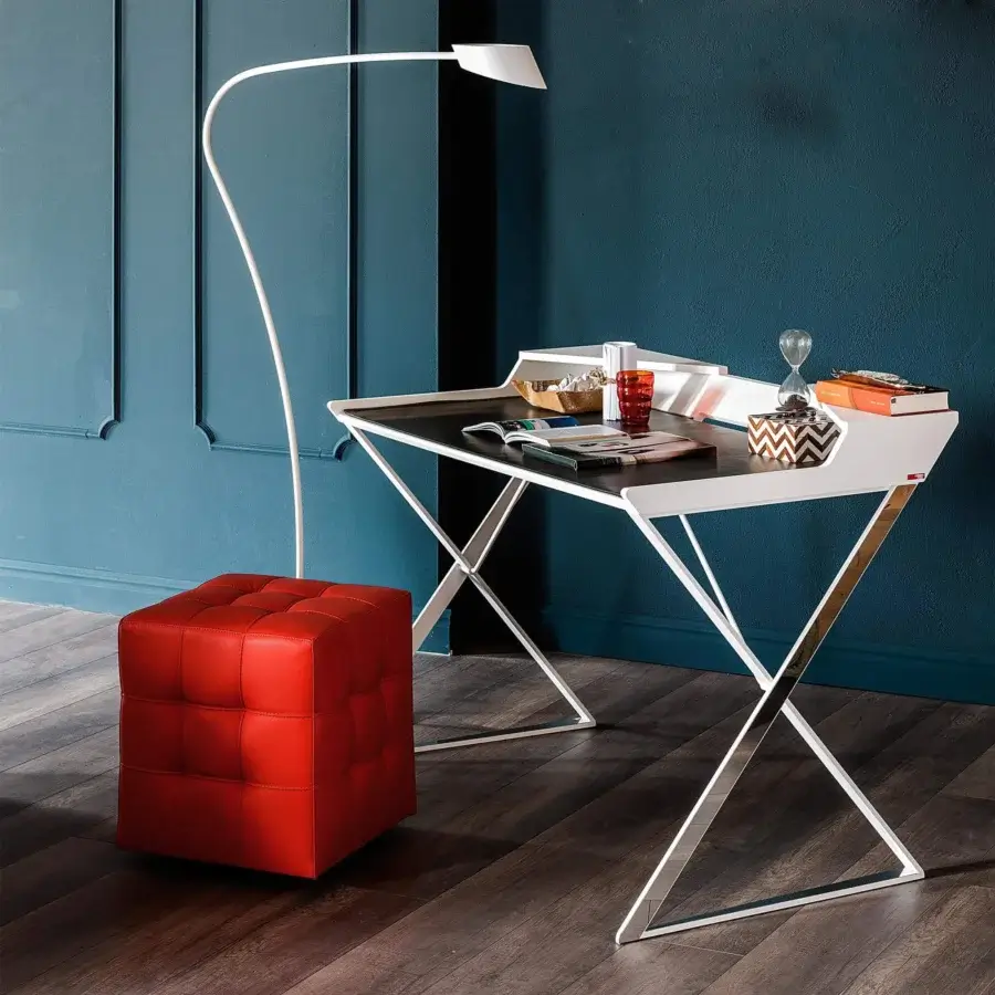 Distinctive Cattelan Italia Qwerty desk with graphite painted frame and black lacquered embossed MDF top
