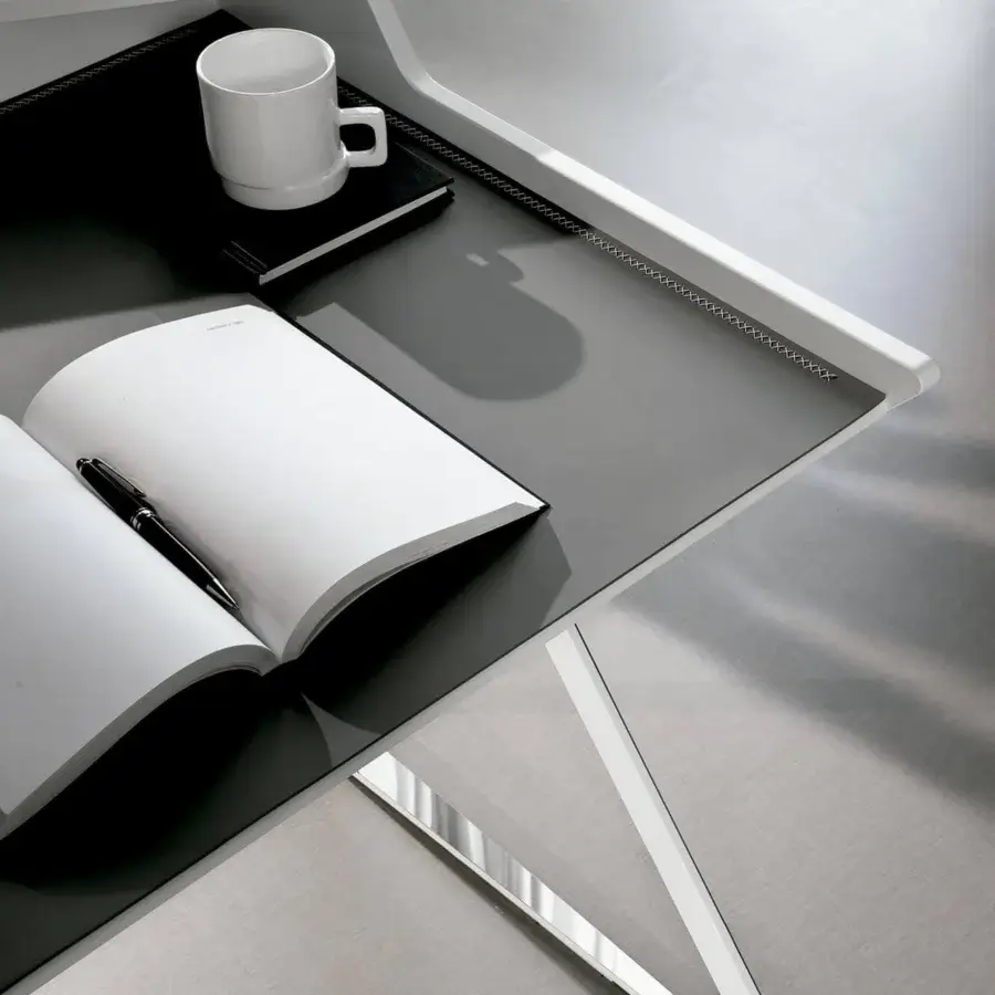 Distinguished Cattelan Italia Qwerty desk with graphite embossed MDF top and stainless steel profile in a painted frame