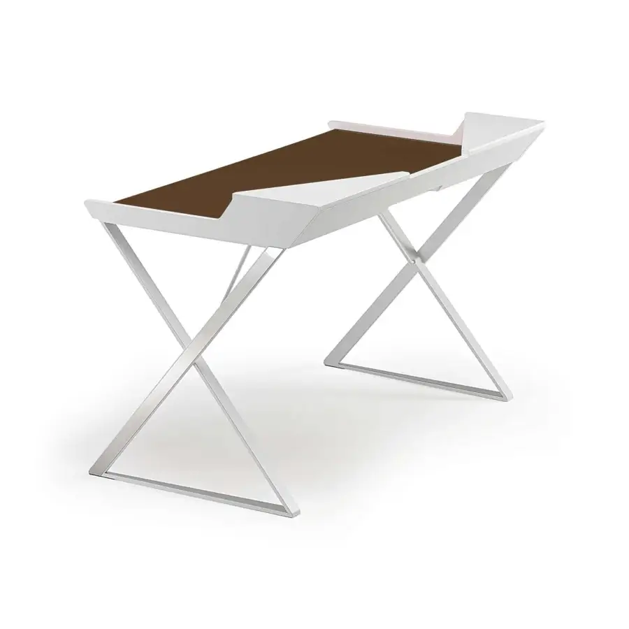 Elegant Cattelan Italia Qwerty desk with graphite lacquered MDF tabletop and matt white painted stainless steel frame