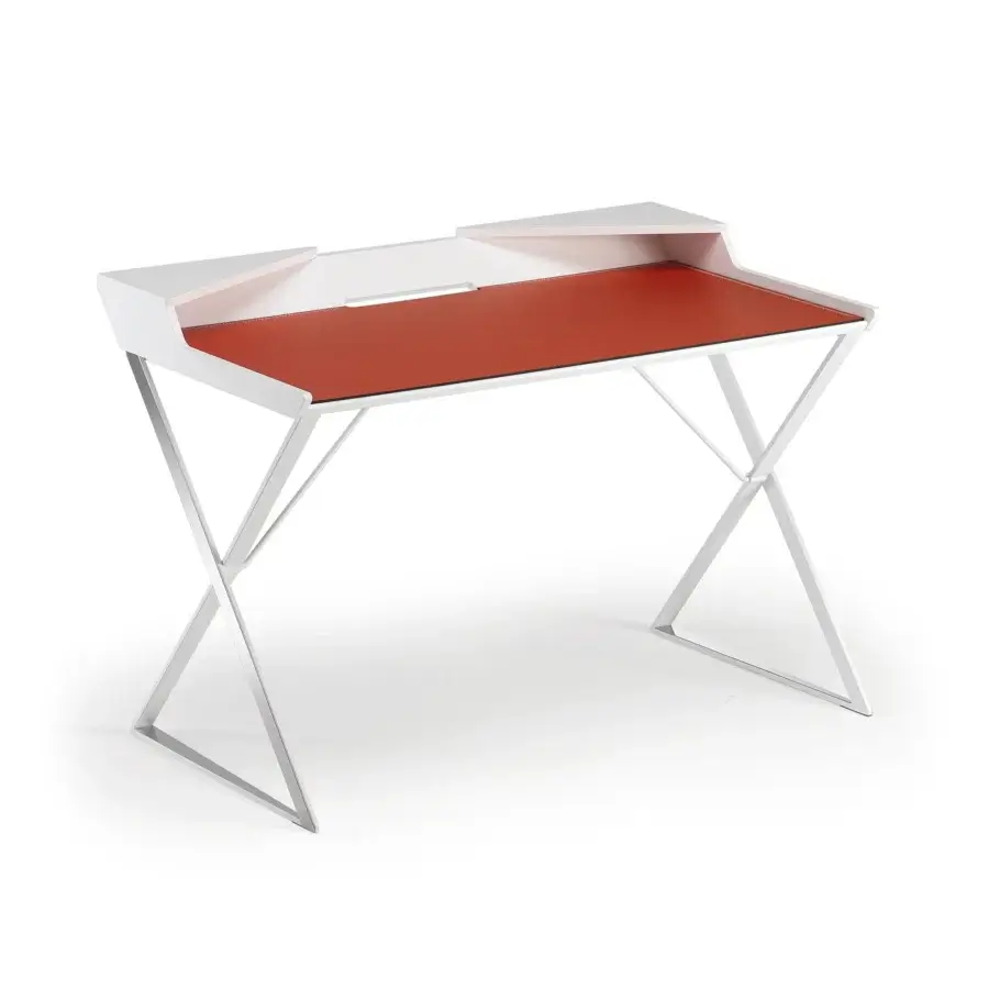 Exceptional Cattelan Italia Qwerty desk with graphite embossed MDF top and matt white painted frame