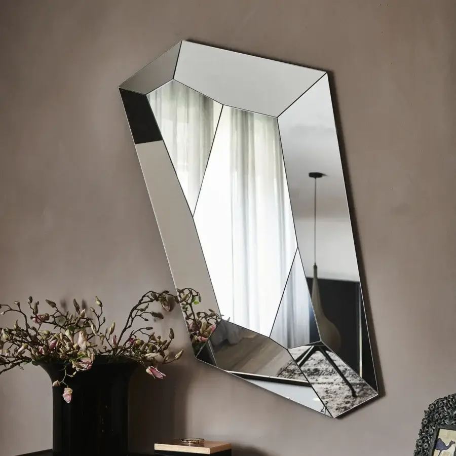 Exceptional Cattelan Italia Diamond mirror with geometric form and transparent reflective glass construction in glossy finish