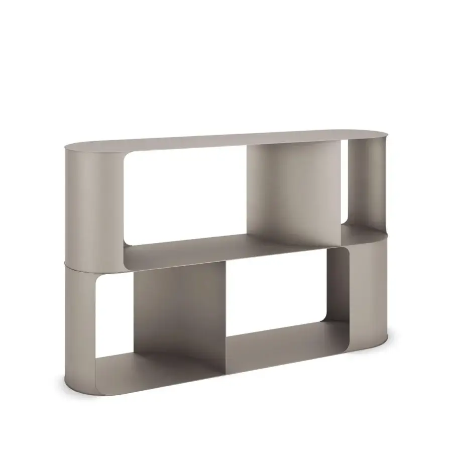 Elegant Cattelan Italia Fulham bookcase with curved walls crafted in embossed lacquered steel for a balanced silhouette