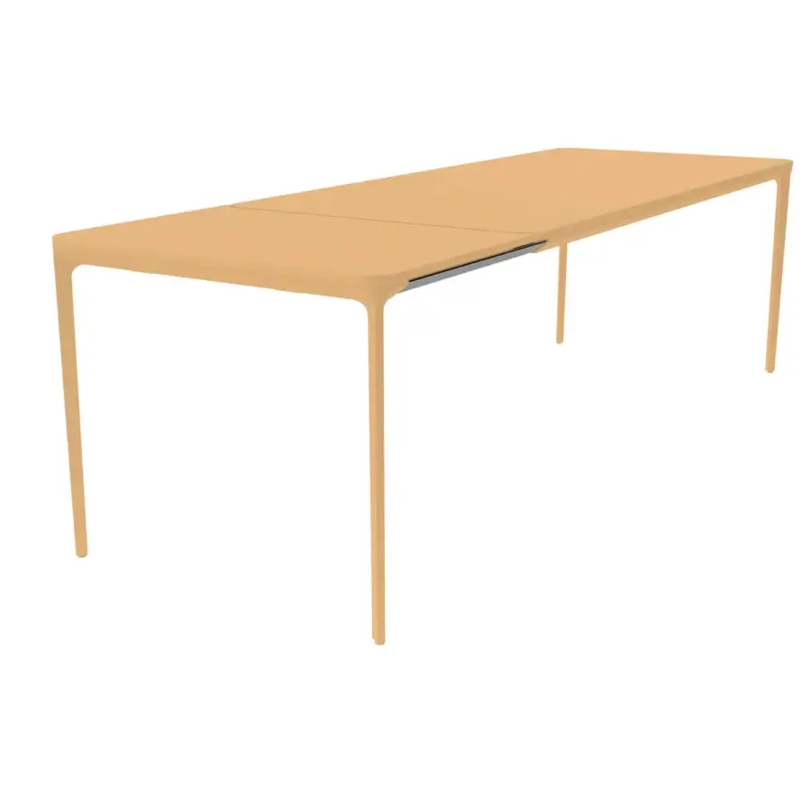 Distinguished Sovet Italia Slim 20 table with a light-brown matte MDF top and lacquered aluminum structure, exhibiting a sleek extendable design