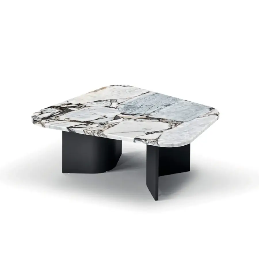 Captivating 4 Mariani Climb coffee table with a rectangular marble top and matte black pedestal base