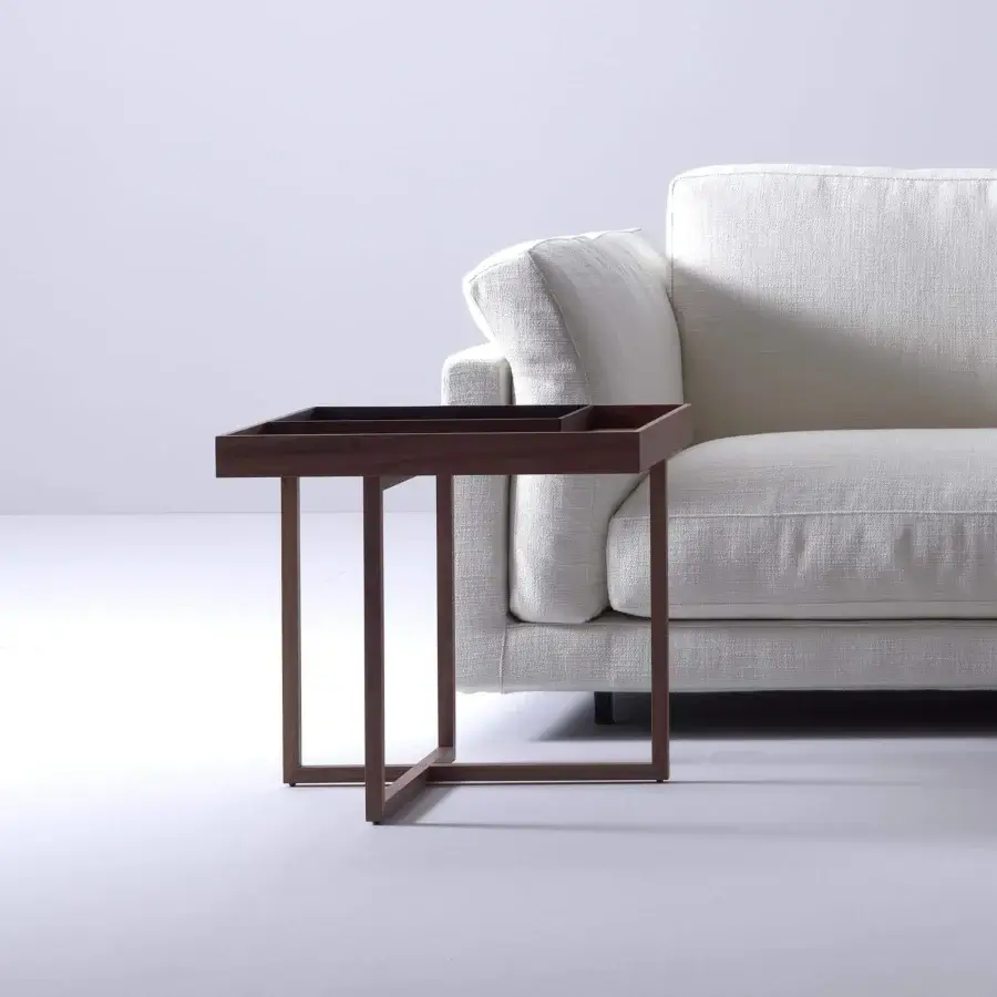 Distinguished Swan Italia Match side table in Canaletto walnut embodies Italian craftsmanship with a clean, minimalist rectangular form