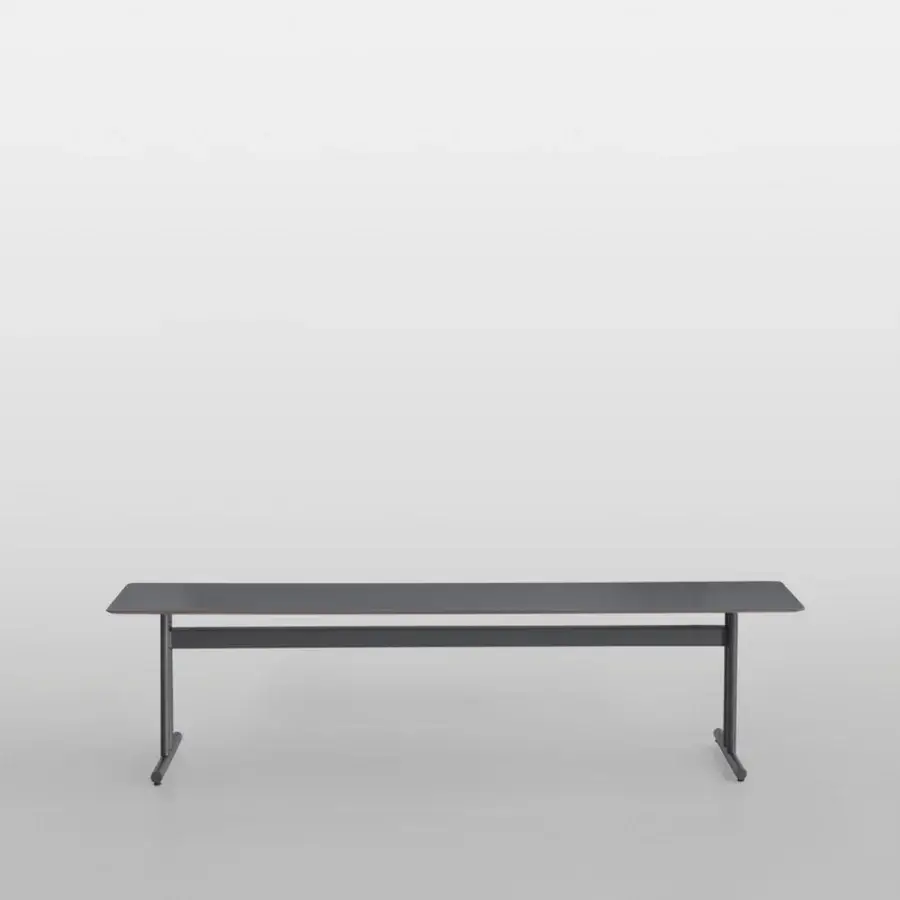 Distinguished Potocco Graphic bench with dark gray painted metal and matching HPL surface reflecting modern minimalism