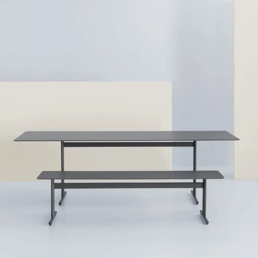 Superior Potocco Graphic bench with a dark gray matte finish and painted metal with HPL surface