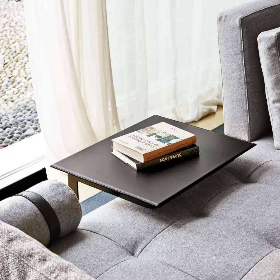 Lavish Swan Italia Daiquiri side table with dark brown hide upholstery and sleek anthracite metal frame