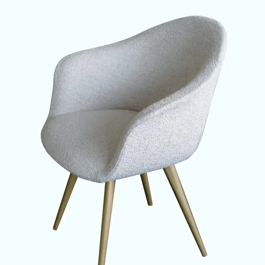 Distinguished Sovet Italia Dama chair with light grey textured textile upholstery and smoothly finished wooden legs