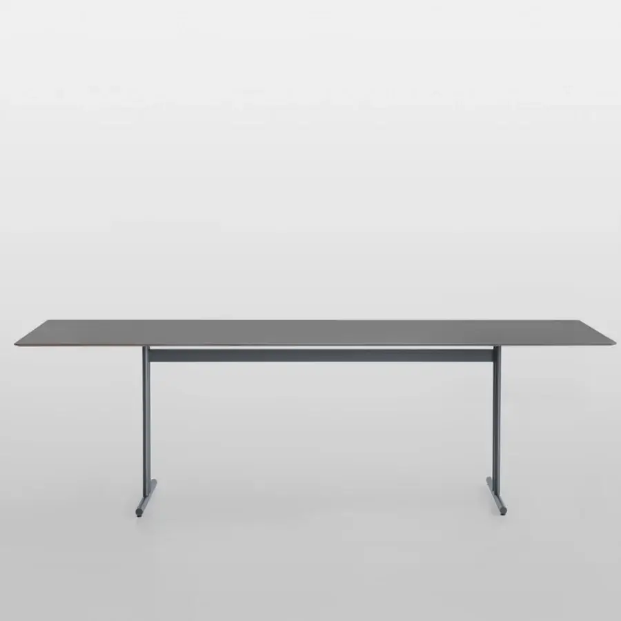 Avant-garde Potocco Graphic dining table with dark gray angular high pressure laminate surface and painted metal structure