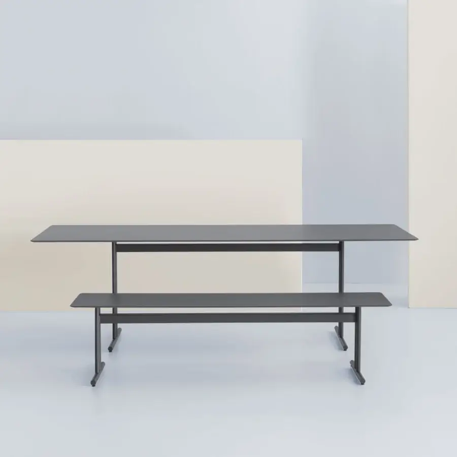 Superior Potocco Graphic dining table with dark gray matte high pressure laminate and painted metal structure