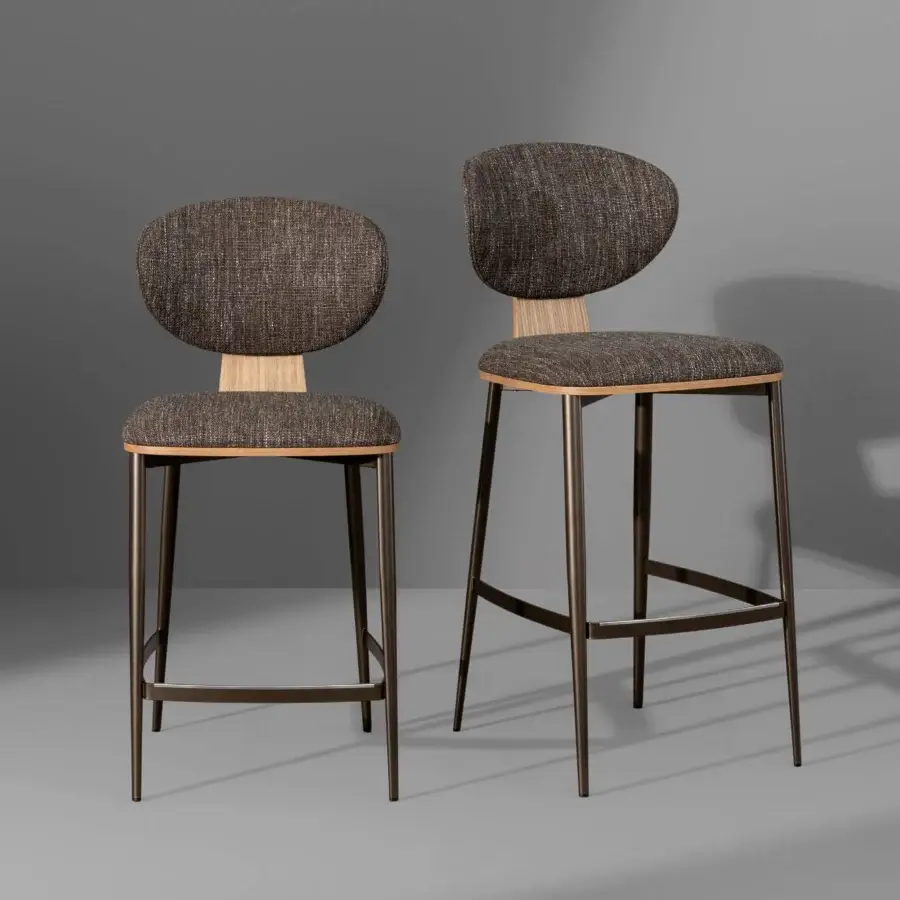 Distinguished Bonaldo Olos stool with dark brown textured textile and sleek metal legs built with a refined footrest