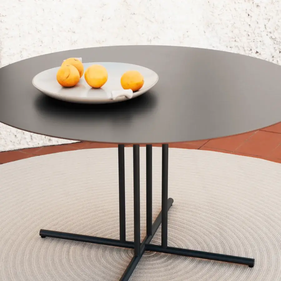 Superior Potocco Graphic dining table crafted in Italy with a matte dark gray HPL top and painted metal base