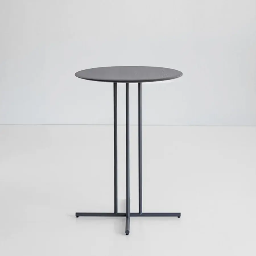 Elegant Potocco Graphic bar table with a dark gray matte geometric metal structure ensuring robust stability