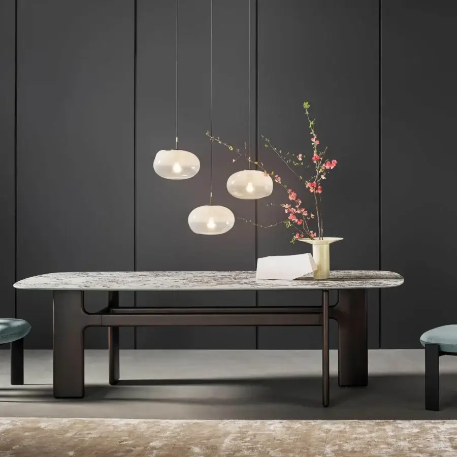 Superior Bonaldo Pepita suspension lamp with rounded silk glass and dark cords crafted in Italy