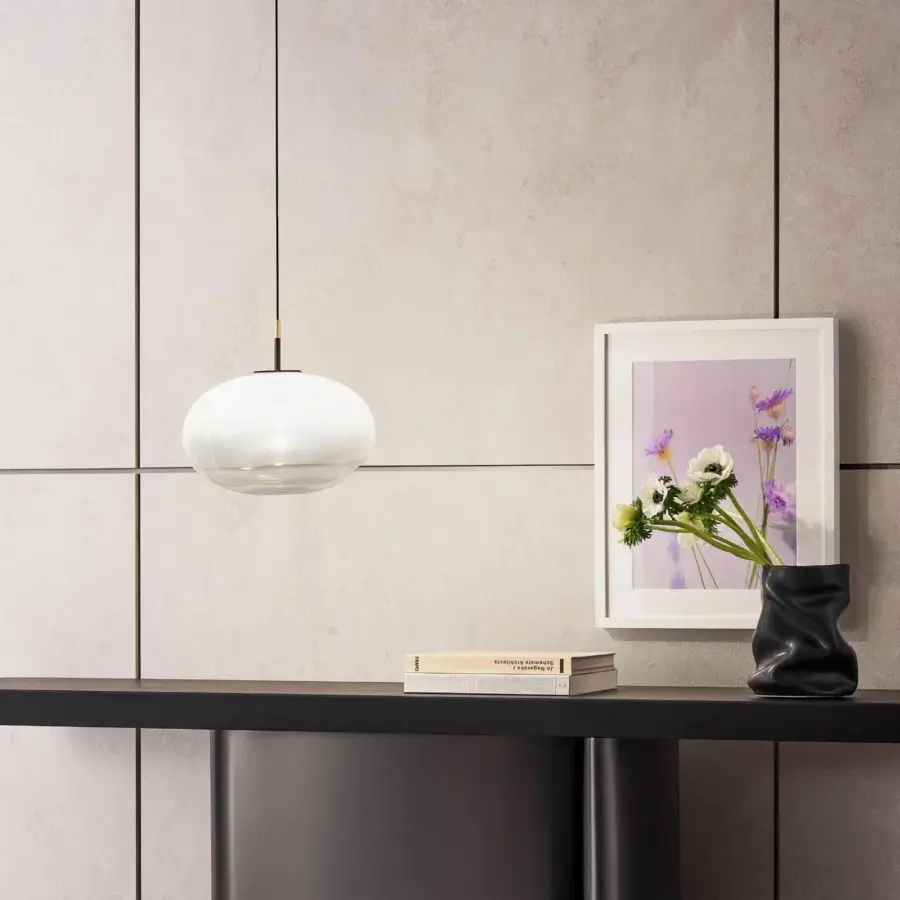 Exclusive Bonaldo Pepita suspension lamp with irregular form in silk glass and brass-toned accent
