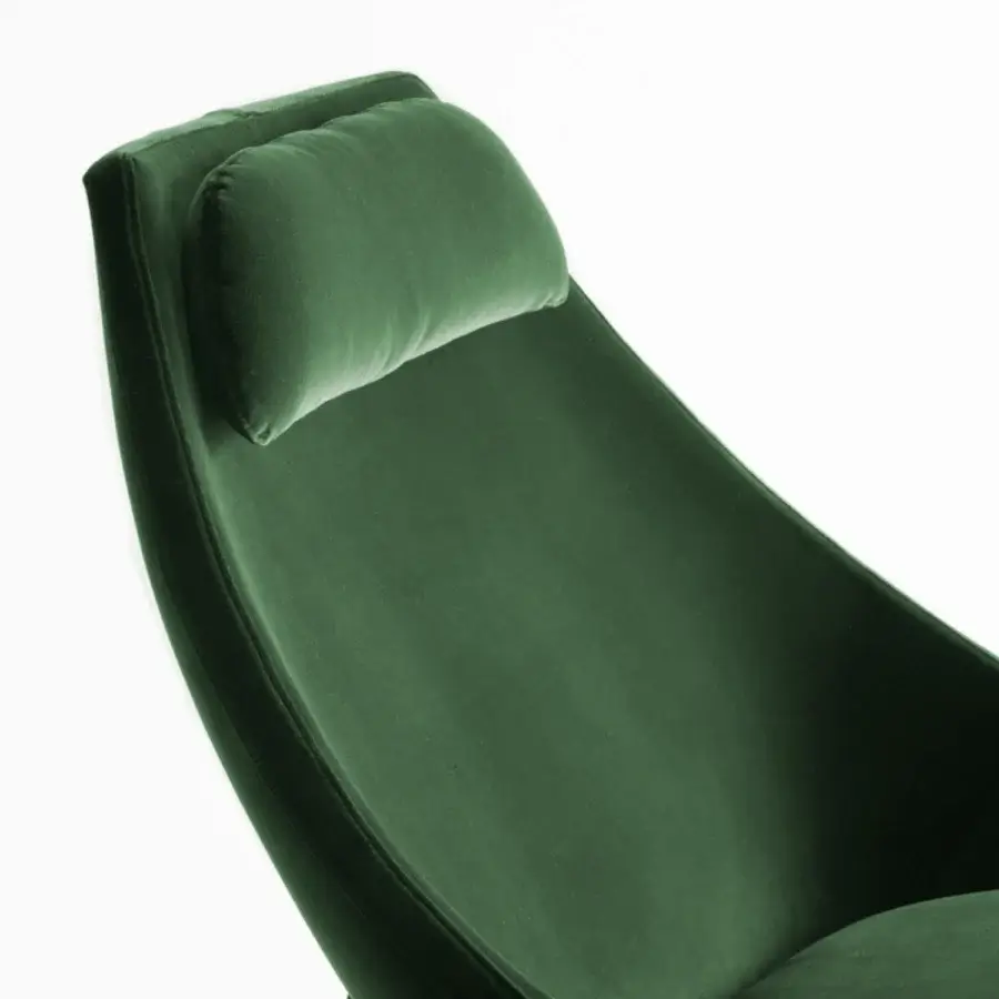 Lavish Potocco Cut Bergere armchair with enveloping shapes and deep green plush textile upholstery, built with a black embossed painted aluminum base