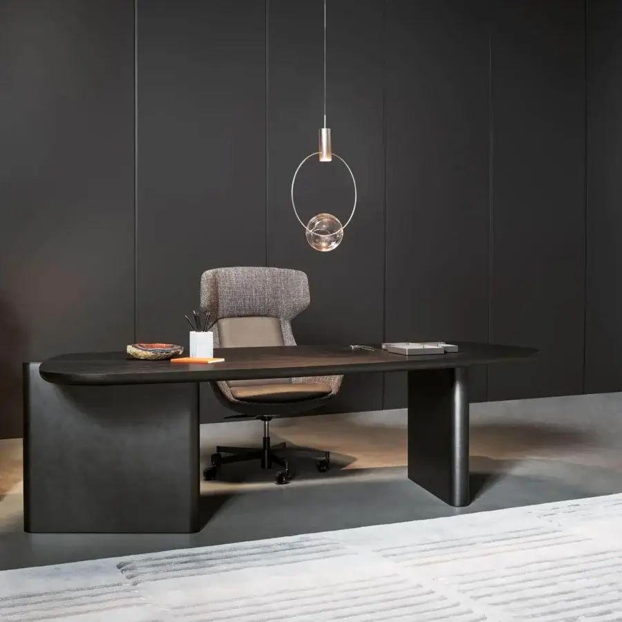 Superior Bonaldo Newton armchair upholstered in textured muted grey textile with a swivel black wheeled base