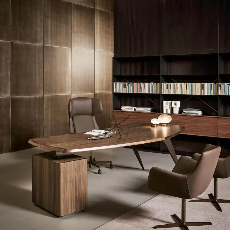 Elegant Bonaldo Newton armchair with rounded textile upholstery and a dark metal swivel base built with five supports