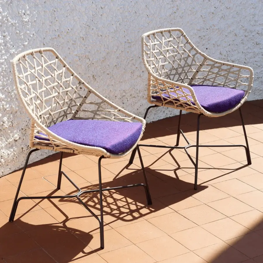 Superior Potocco Cut chair with woven beige “Gassa” ribbon and a removable purple seat in painted steel with matte legs