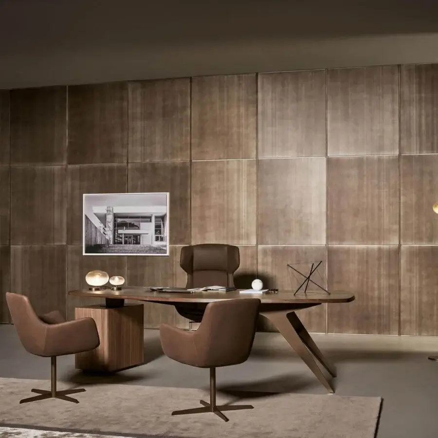 Exceptional Bonaldo Newton armchair with wide rounded shell in matte brown textile and dark brown metal swivel base