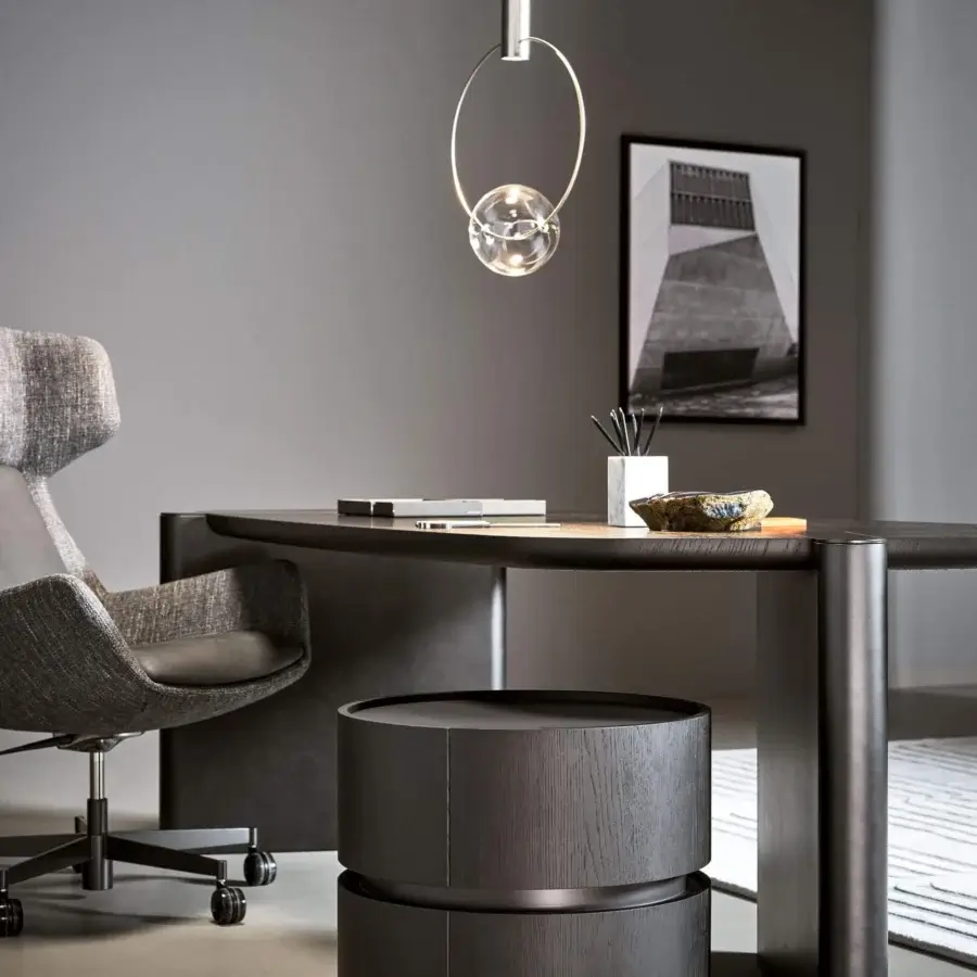 Exceptional Bonaldo Moneypenny drawer unit crafted with brushed coal oak veneered wood and lead matt lacquered wood accents