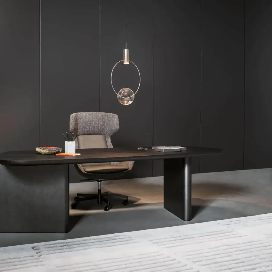 Distinguished Bonaldo Moneypenny drawer unit in brushed coal oak veneered wood with lead matt lacquered wood top and base