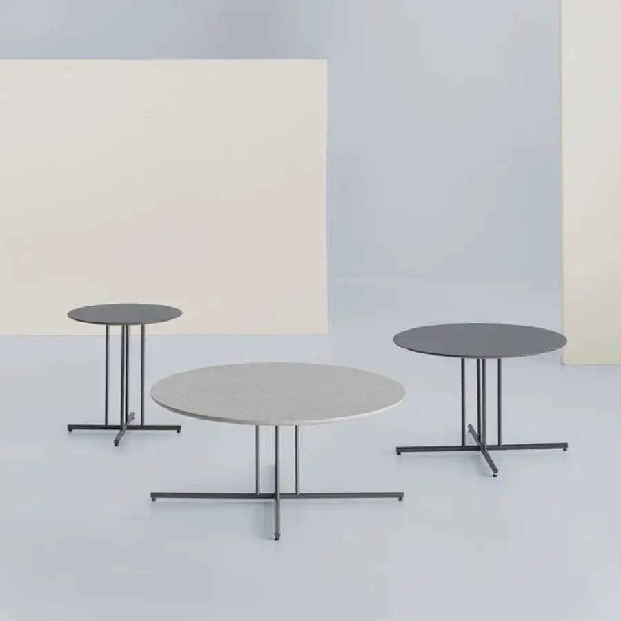 Harmonious Potocco Graphic coffee table with dark metal frame and dark gray HPL tabletop exhibiting geometric lines