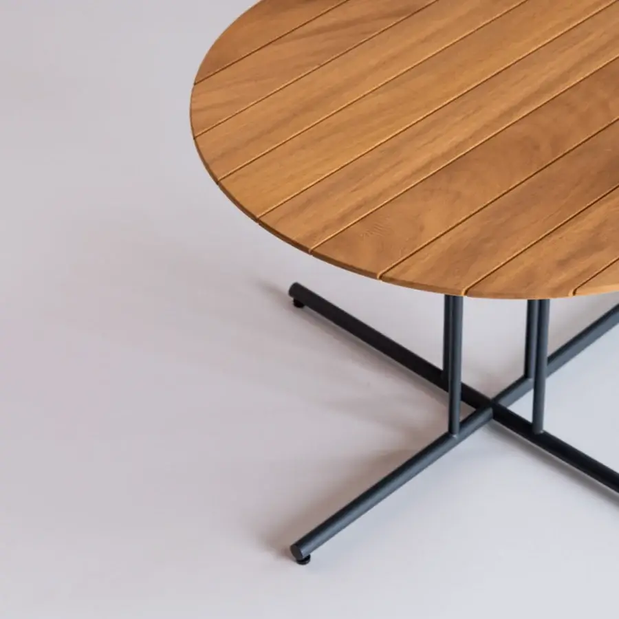 Superior Potocco Graphic coffee table with geometric base and warm brown wood tabletop in smooth finish