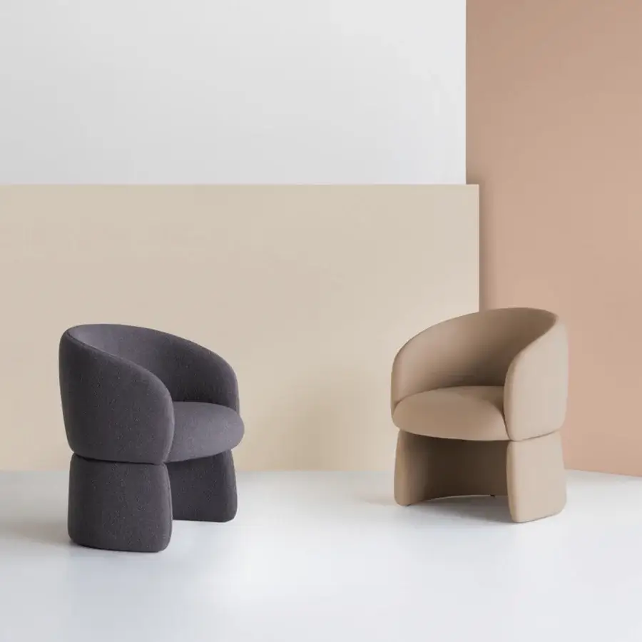 Exceptional Potocco Jade dining armchair upholstered in fire-retardant polyurethane foam with curved dark gray and beige lines and matte finish