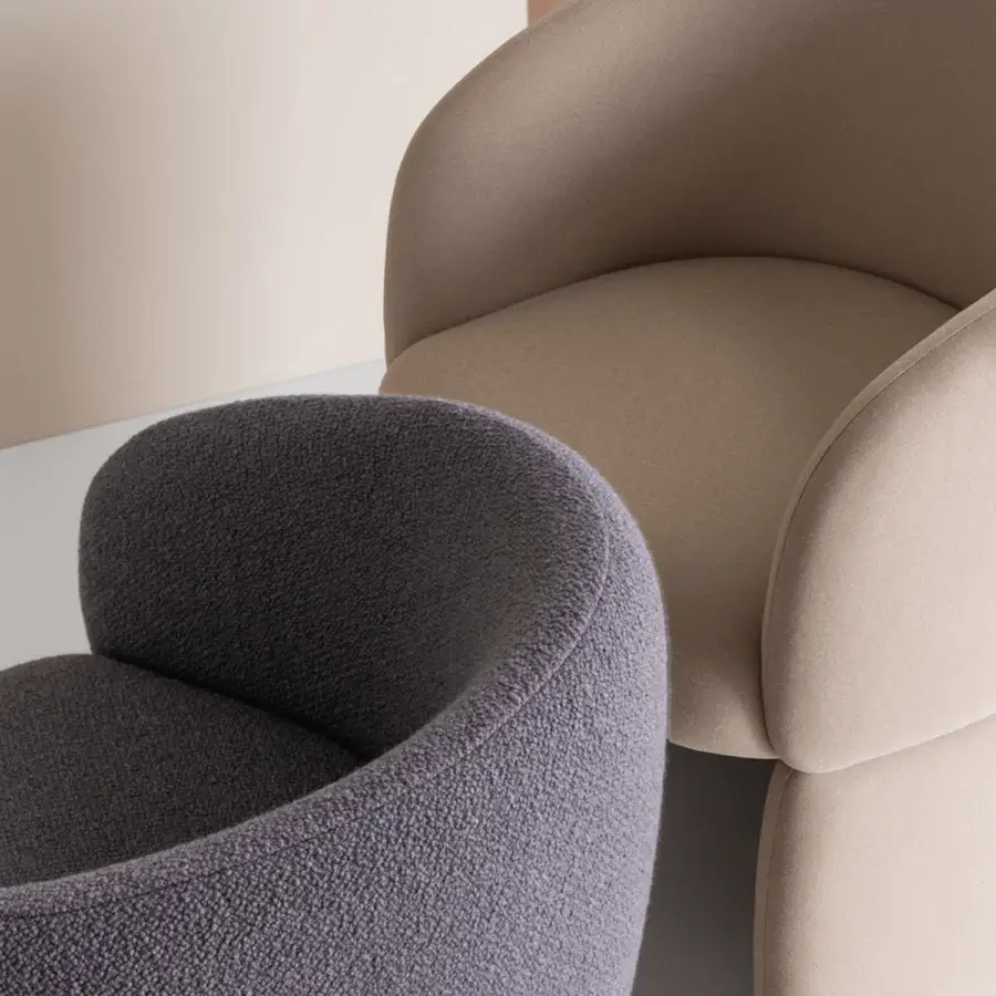 Elegant Potocco Jade dining armchair upholstered in textured gray fire-retardant polyurethane foam with a rounded silhouette