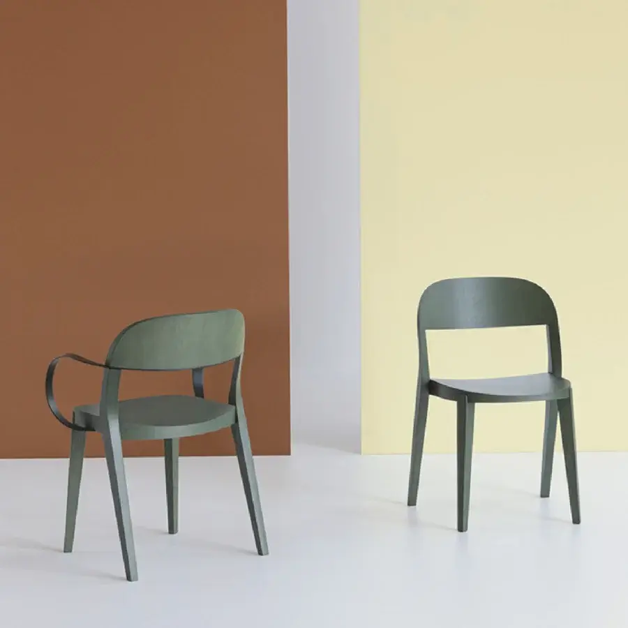 Distinguished Potocco Minima Wood Version chair crafted entirely in muted green wood with a matte finish