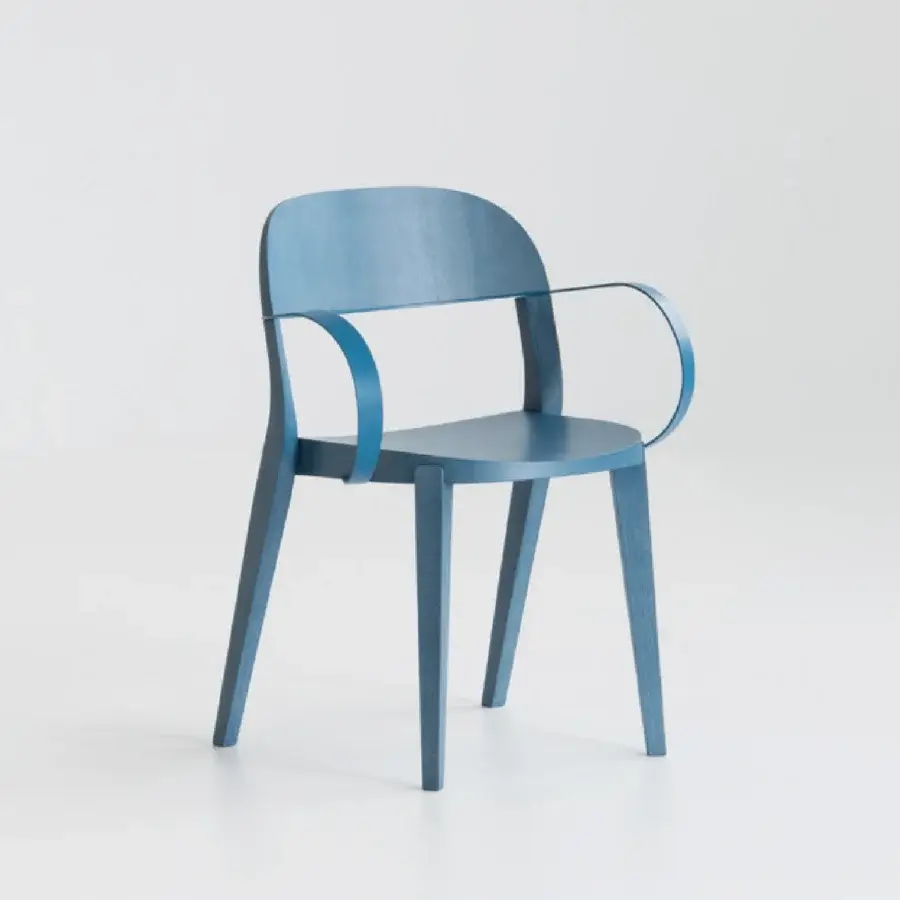 Superior Potocco Minima Wood Version chair crafted in smooth matte blue-finished ash wood with twisting legs and sinuous plywood construction