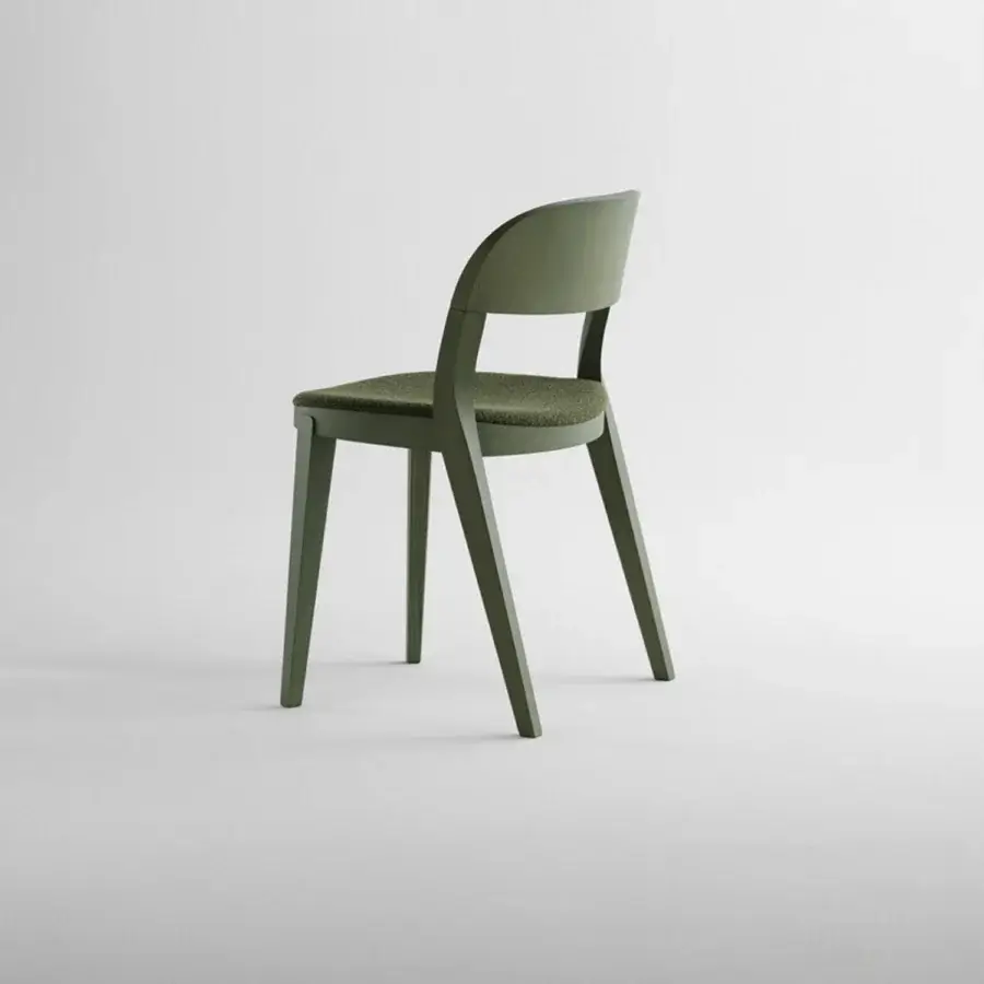 Exceptional Potocco Minima chair in deep green fabric with a solid wood frame and curved backrest