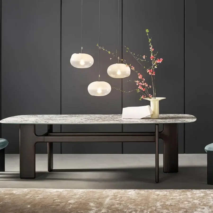 Captivating Bonaldo Hippos table with a speckled stone-like tabletop and dark brown solid wood base crafted in Italy
