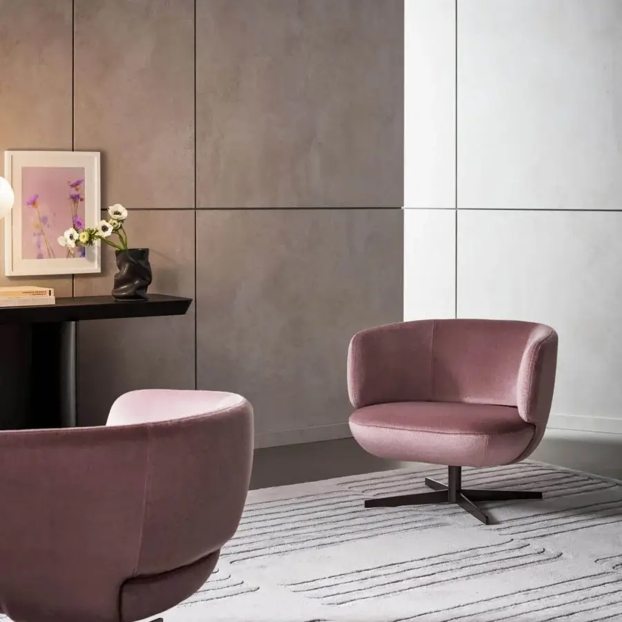Exclusive Bonaldo Doge lounge chair in light pink textile with matte finish and metal four-legged support
