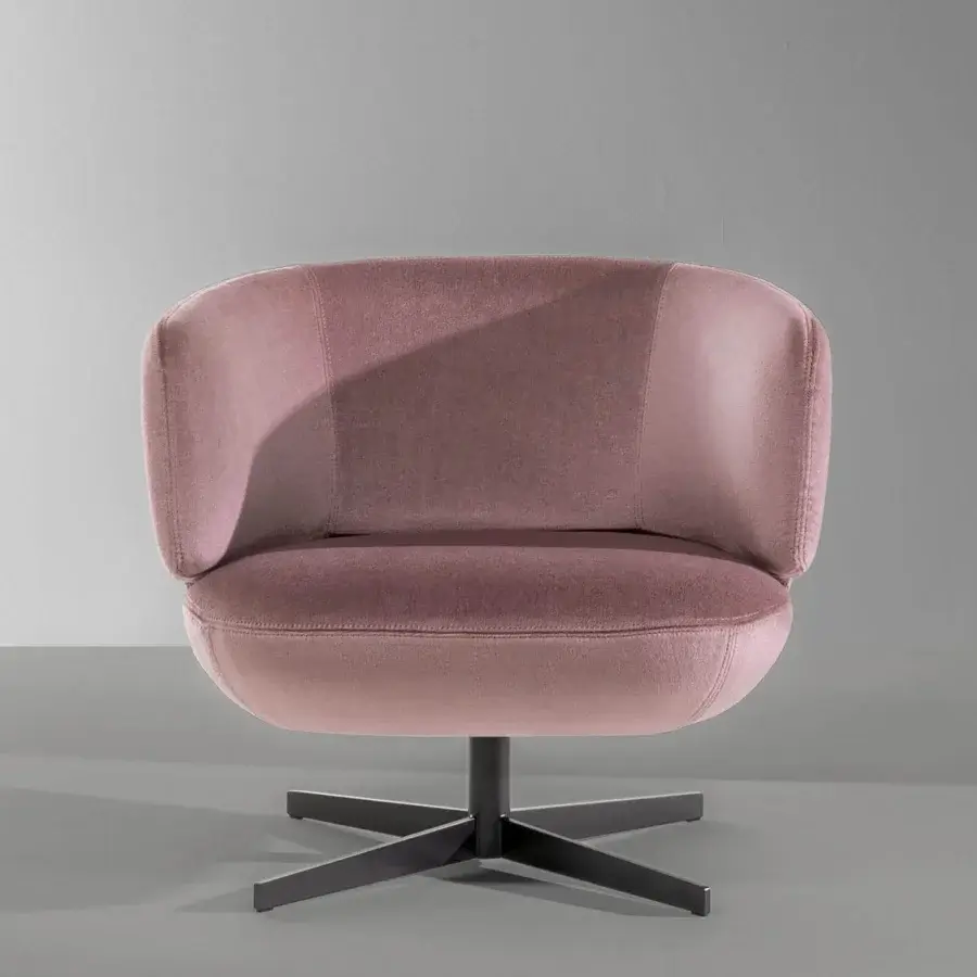 Distinguished Bonaldo Doge lounge chair with wrapping flaps and muted rose textile upholstery featuring a matte finish