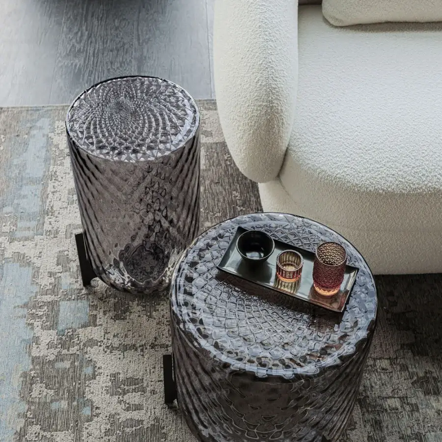 Captivating Cattelan Italia Dodo side table crafted in smoked crystal glass with a glossy finish and sharp legs