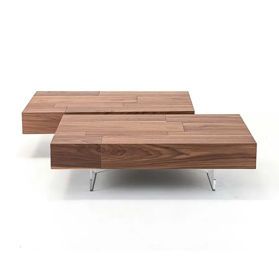 Exceptional Cattelan Italia Lingotto coffee table in Canaletto walnut with smooth satin finish and transparent feet