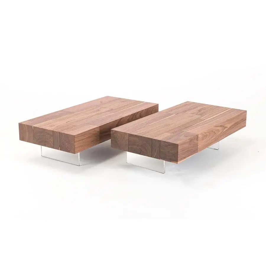 Lavish Cattelan Italia Lingotto coffee table in Canaletto walnut with transparent methacrylate supports