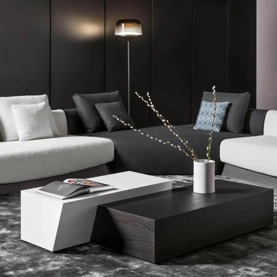Harmonious Bonaldo Boolean sectional with enveloping style, linear silhouette, crisp white and dark gray textile upholstery, matte finish