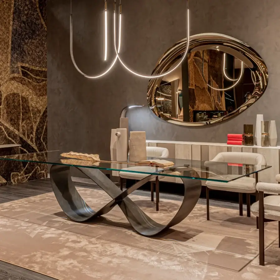Exclusive Cattelan Italia Ascot mirror with organically shaped silhouette and bronze or gold frame finish