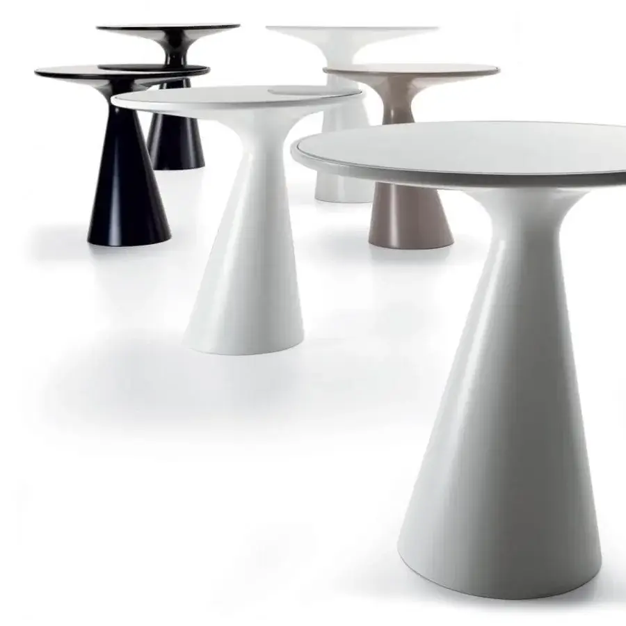 Exceptional Cattelan Italia Peyote side table with conical matt white painted polyurethane base and extra clear white painted tempered glass top
