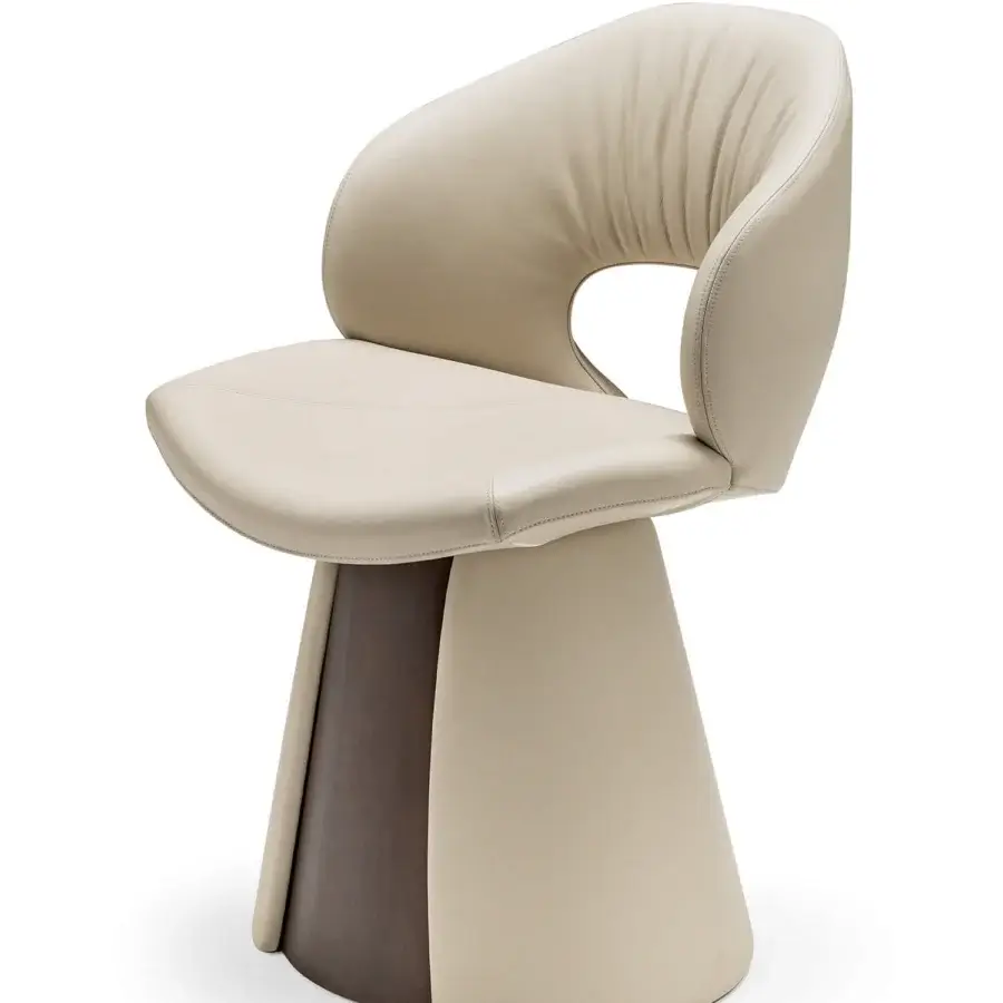 Superior Cattelan Italia Dafne chair in cream synthetic leather with smooth finish and unique cone-shaped base