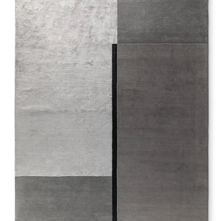 Exceptional Bonaldo Rabat rug in geometric design with light and medium gray hues crafted from wool and Tencel