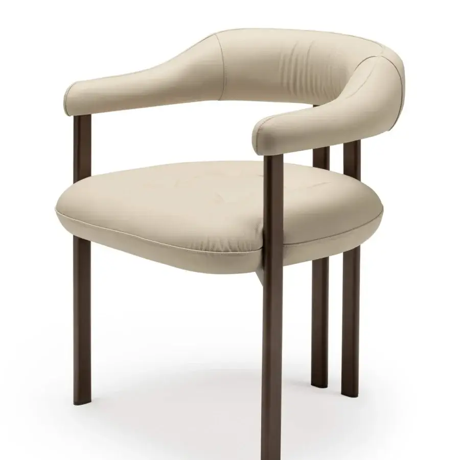 Superior Cattelan Italia Greta armchair with smooth light upholstery and dark textured varnish metal legs