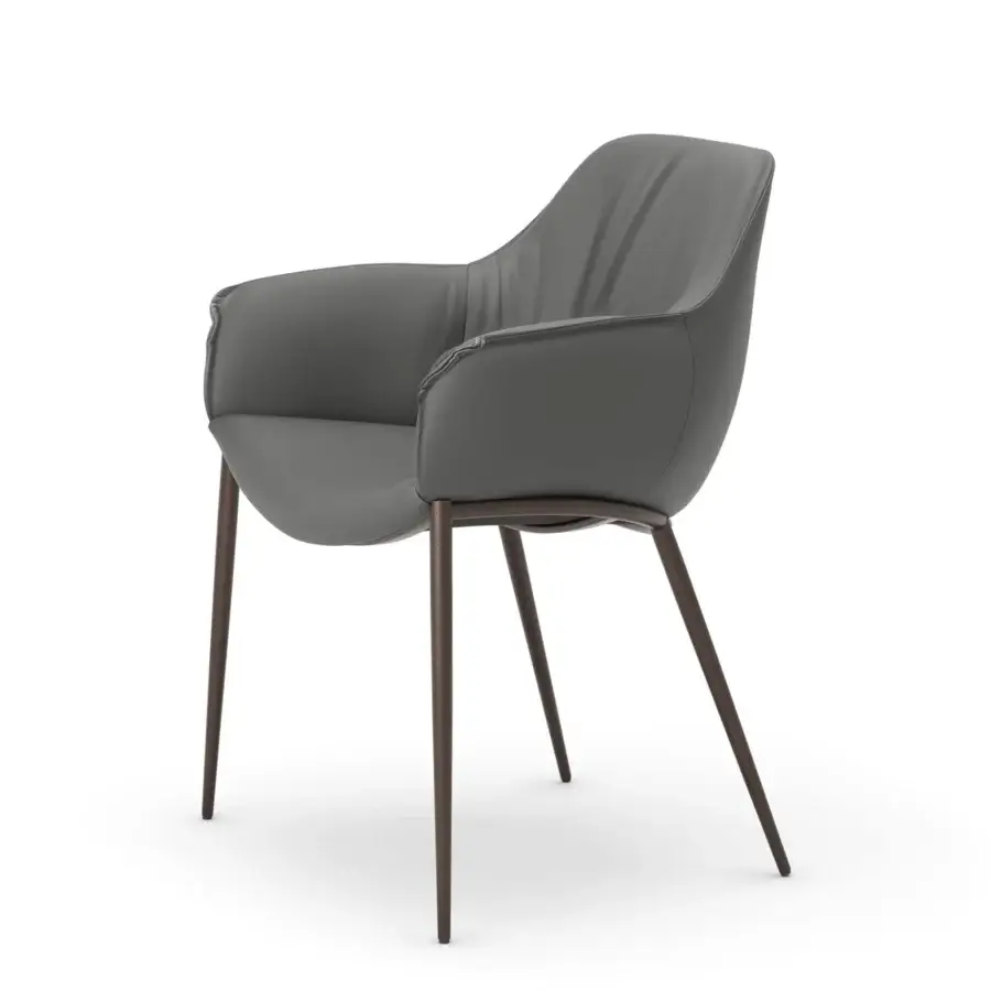Elegant Cattelan Italia Scarlett ML armchair upholstered in smooth gray textile with dark brown matte metal legs