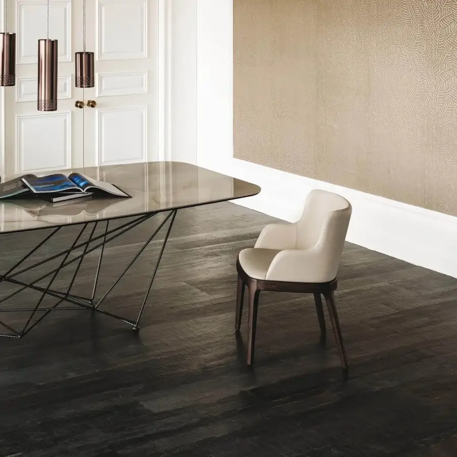 Superior Cattelan Italia Magda armchair with enveloping light upholstery and dark toned matte wood frame