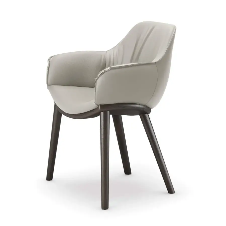 Elegant Cattelan Italia Scarlett Wood armchair with light gray leather-like upholstery and dark brown matte wooden legs