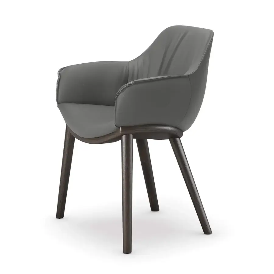 Distinguished Cattelan Italia Scarlett Wood armchair with smooth gray textile upholstery and dark matte wood legs